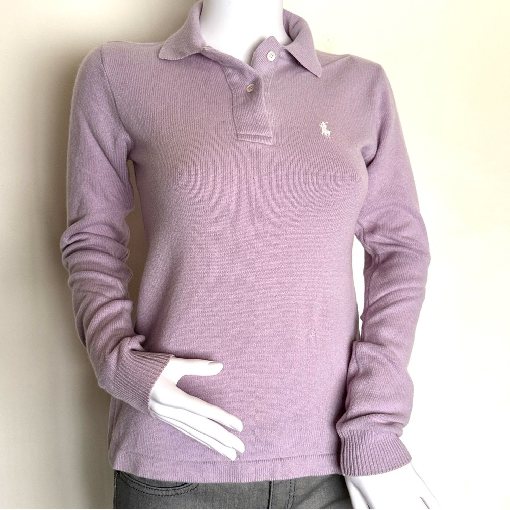 Vintage Women's Ralph Lauren Cashmere Long Sleeve Polo Style Sweater - Lilac